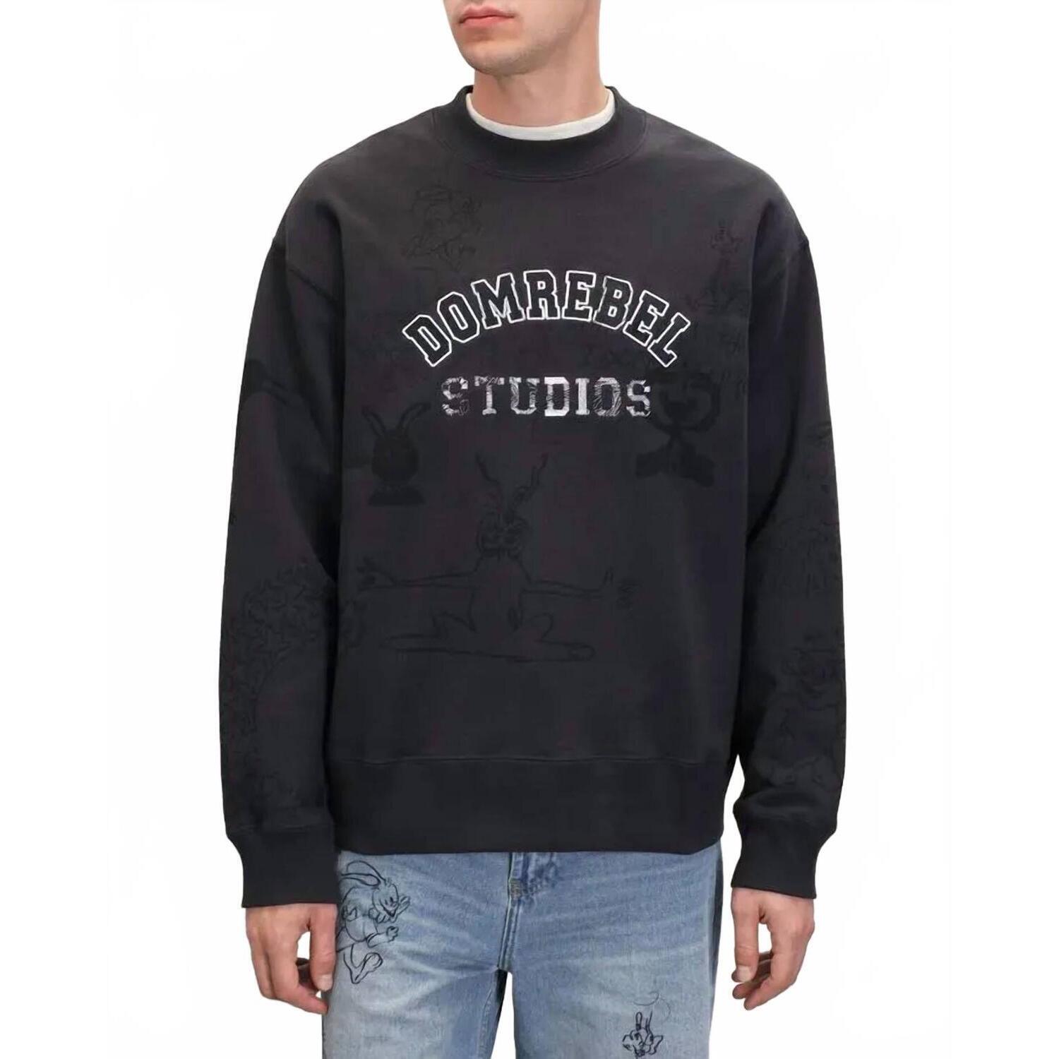 New Domrebel Semester Embroidery Pullover Cotton Sweatshirt In Old Black